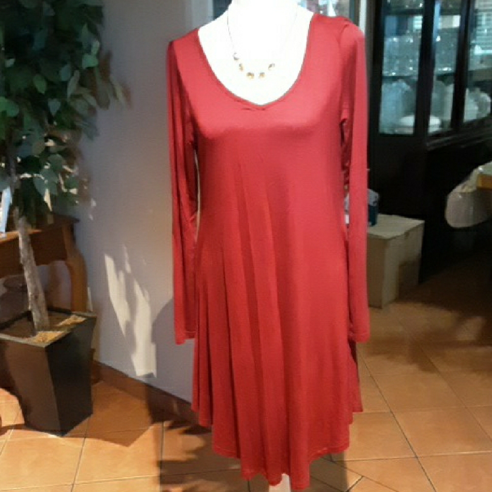 Elegant Burgundy Long Sleeve Dress  95%Rayon 5%Spandex - Picture 3 of 11